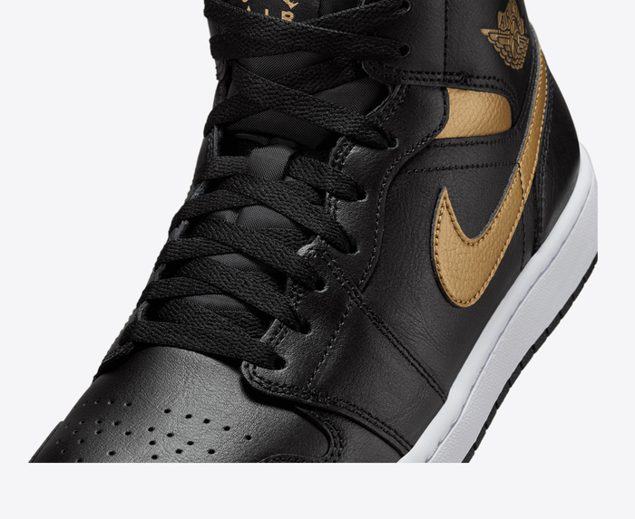 Jordan AIR JORDAN 1 MID BLACK METALLIC GOLD WHITE VegNonVeg