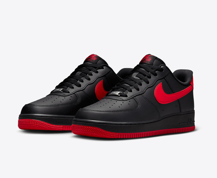 Nike AIR FORCE 1 07 BLACK UNIVERSITY RED BLACK VegNonVeg