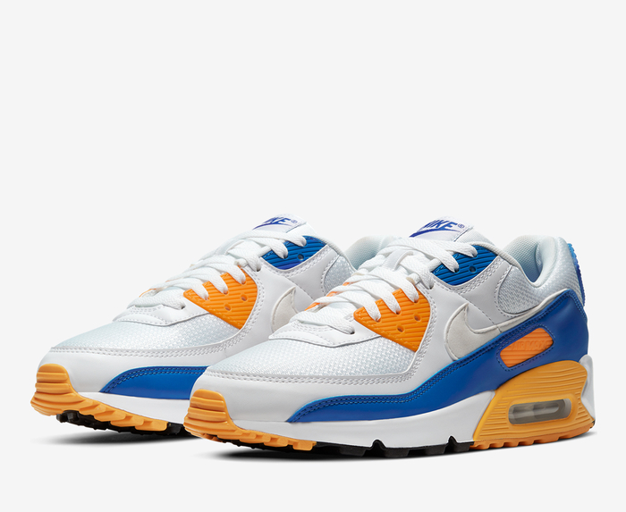 Nike - AIR MAX 90 'WHITE/WHITE-VARSITY MAIZE-VARSITY ROYAL' - VegNonVeg