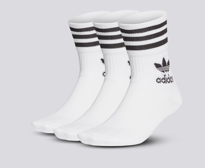 Adidas Originals - MID CUT CREW SOCKS PACK OF 3 'WHITE/BLACK' - VegNonVeg