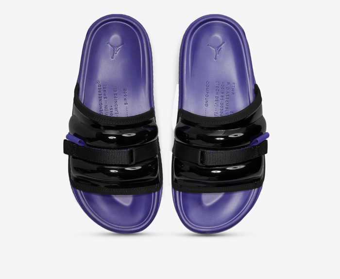 purple and black jordan slides