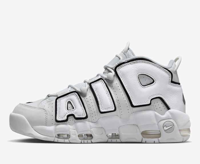 Nike uptempo hot sale white and silver