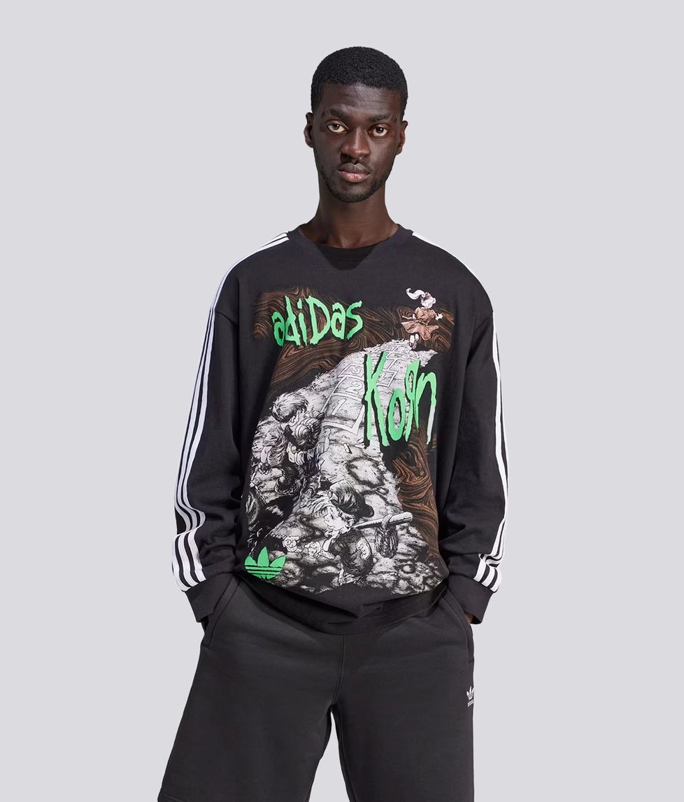 b*n様 KORN LONG SLEEVE LEFT ARM PRINT XL Adidas x Korn Long Sleeve Graphic Shirt | Size MED | Loose
