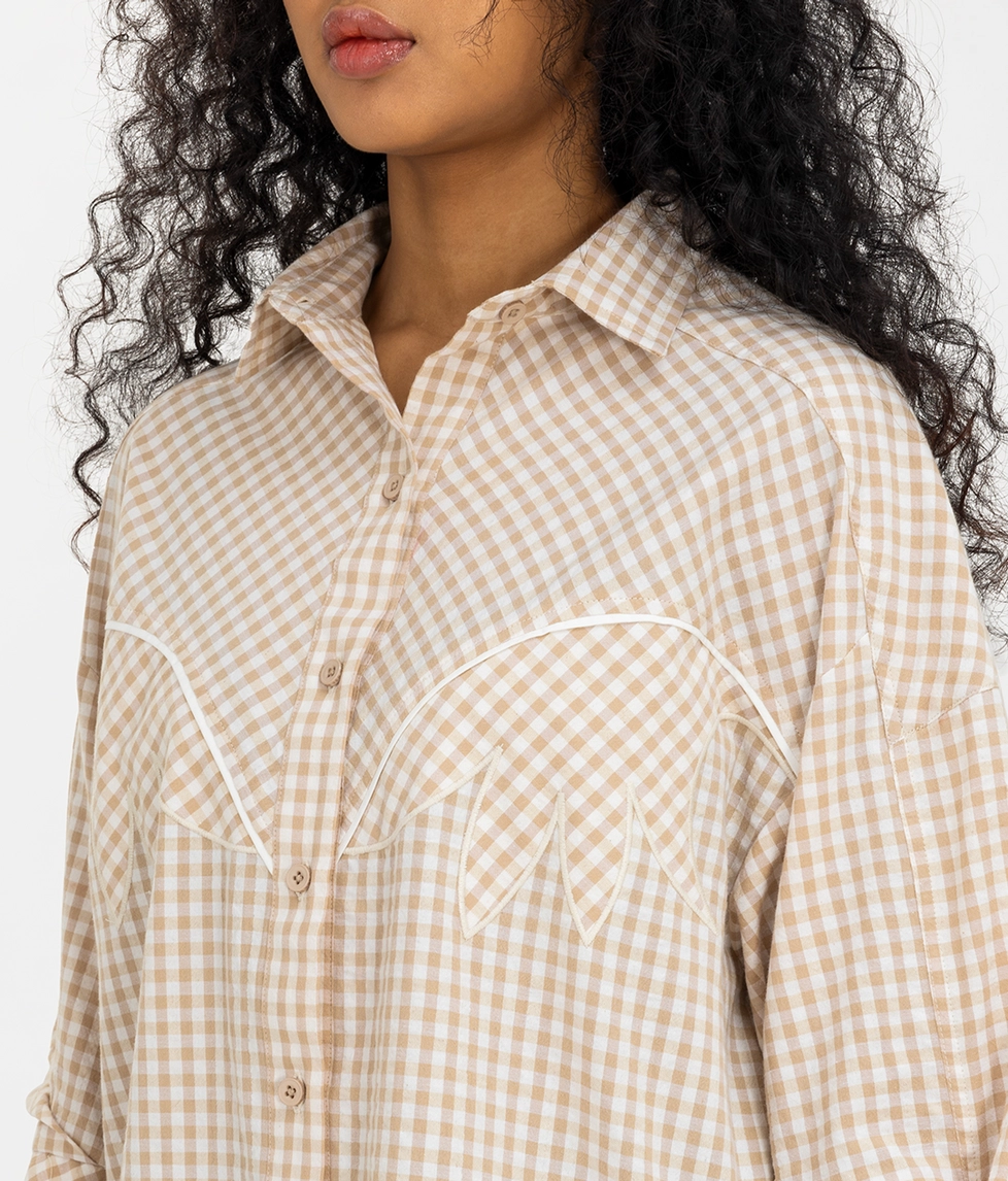 VegNonVeg - VEGNONVEG OVERSIZED FLORAL CHECK SHIRT 'BIRCH' 0 l Buy