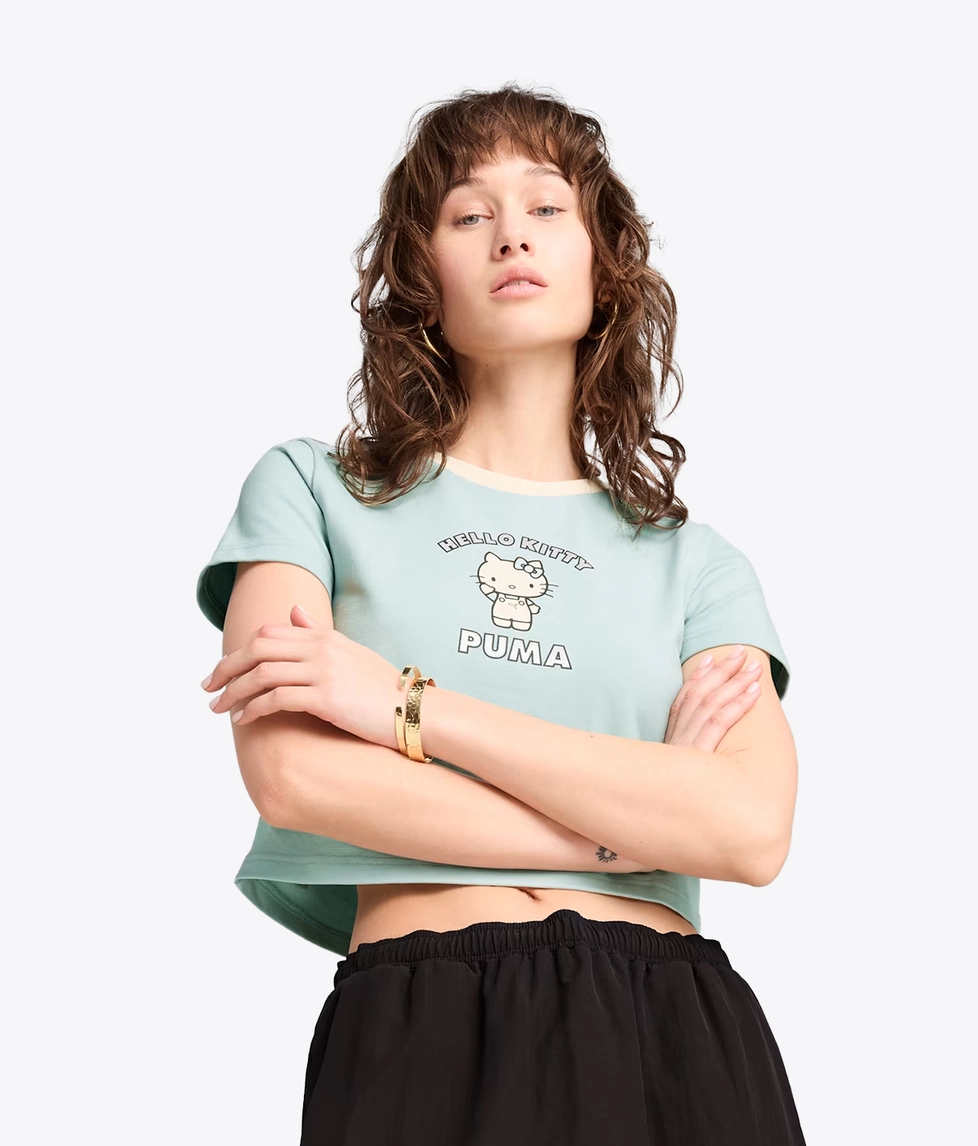 ■PUMA■ Puma x Hello Kitty Graphic Baby Tee Modern Mist 631 Hello Kitty x PUMA Graphic Baby Tee (Modern Mint)