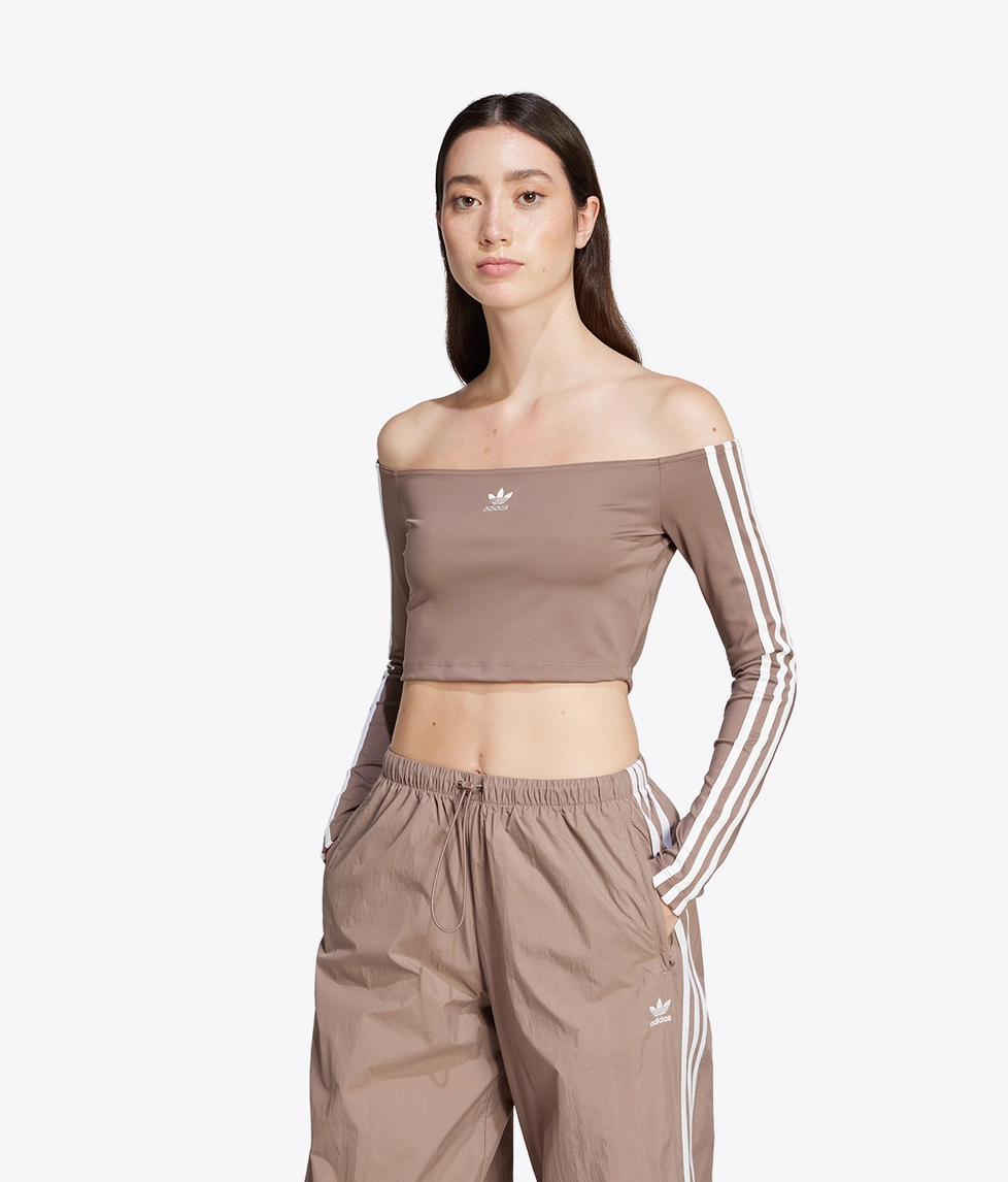 売れ筋商品|||アディダスオリジナルス Tシャツ レディース トップス OFF SHOULDER - Long sleeved top - trace brown Adidas Originals - ADIDAS ORIGINALS OFF SHOULDER LONG SLEEVE