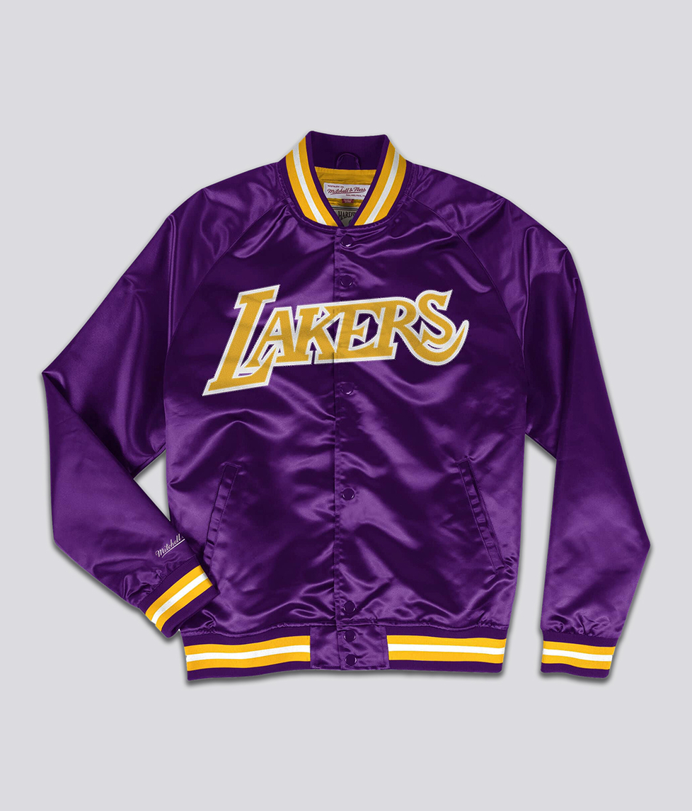 Los Angeles Lakers Mitchell & Ness Team Origins Satin Full-Snap Varsity  Jacket - Black