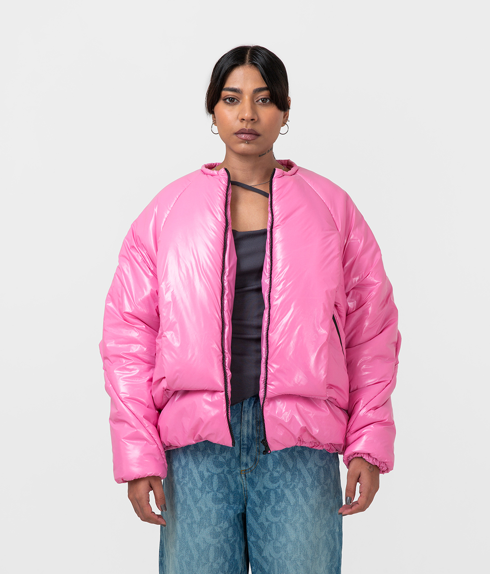 Oversized pink sales puffer jacket